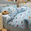 Conjunto de quatro peças de gaze dupla camada Classe A 100% algodão, lençol de cama 100% algodão, capa de edredom, lençol com elástico, conjunto de cama para dormitório quatro estações, conjunto de três peças de edredom para estudante