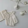 INS Verano Bebé Cuello de Encaje Puntada Floral Manga Corta Mono para Bebés Niñas Salir Traje de Escalada