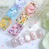Paquete de 6 Compartimentos de Primavera y Verano con Lentejuelas de Flor de Ciruelo de Color Claro Decoraciones para Uñas Flor de 4 mm Macarrón Brillo Kit de Material Flow Glitter para DIY