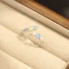 Novo Anel Azul Exquisito Cravejado com Diamantes, Anel Aberto Versátil de Pérola Natural, Anel para Dedo Indicador Feminino, Anel Versátil