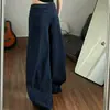 Estilo perezoso jeans de lunares azul profundo de cintura alta con pierna curva para mujer, pantalones anchos relajados de pierna ancha de verano con temperamento, en stock