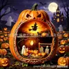 Adorno de Escritorio de Búho con Patrón de Doble Cara Estilo Campestre Americano Adorno de Artesanía de Madera de Halloween