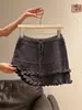 Falda de Línea A con Volantes y Cordón Estilo Coreano Gris Oscuro para Mujer, Versátil Falda Corta Nuevo Diseño Primavera 2026