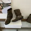Botas Empilhadas Franzidas Retrô Tendência Femininas 2026 Outono/Inverno Novo Estilo Emagrecedoras Versáteis Botas de Cano Curto Par com Saias Botas de Moda Elegantes