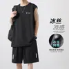 Conjunto Esportivo de Verão em Seda Gelo para Homem, Secagem Rápida, Fresco, Respirável, Fino, Regata de Corrida, Conjunto Esportivo Casual