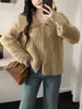 Chamarra Suéter de Terciopelo Imitación de Visón Suave y Ceroso con Doble Cremallera Estilo Nuevo Primavera 2026 Cárdigan de Punto Holgado con Solapa Color Sólido para Mujer