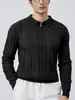 Otoño e Invierno Hombres Texturizado Casual Versátil Tejidos Parte Superior Masculina Cremallera Parcial Solapa Manga Larga Suéter Sencillo Hombres