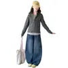 Roupa de outono estilosa e moderna para meninas: uma jaqueta moletom falsa de duas peças combinada com calças jeans casuais de perna larga estilo coreano
