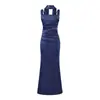 Estilo Europeo y Americano Transfronterizo Nuevo Elegante Vestido Ajustado de Color Sólido con Lazos en la Cintura y Diseño de Ballenas, Vestido Bodycon de Cola de Pez