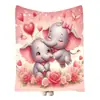 Ventas directas del fabricante: manta de franela transfronteriza con tema de elefante rosa y corazón, manta impresa digitalmente, disponible para venta al por mayor
