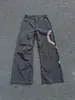 Calça cargo leve para homens, estilo de rua americano, bordado de leopardo Tai Chi, retalhos, design de outono, versátil, calça longa solta e estruturada
