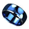 Novos Anéis Europeus e Americanos Simples e Estilosos, Aço Inoxidável com Toque de Luxo, Atacado 8mm Azul Brilhante Borda Dupla Chanfrada Branco