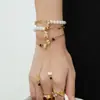 Colgante de Oso con Forma de Corazón de Acero Inoxidable con Circonita, Pulsera de Cuentas de Concha Hecha a Mano, Combinación de Cadena para Dedos, Chapado en Oro Real de 18 Quilates