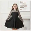 Vestido para Niñas Negro Encaje Malla Falda de Princesa Manga Larga Fiesta Vestido de Baile Ropa Infantil Disfraz para Actuación