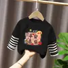 Camiseta Base Infantil de Primavera y Otoño para Bebé, Camiseta de Manga Larga de Algodón Puro con Estampado Súper Lindo, Rayas y Bloques de Color para Niñas
