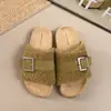 Chinelos peludos estilo francês com sola grossa e forro de fleece para mulheres, adequados para uso externo, novos chinelos de algodão Birkenstock 2026 versáteis para pessoas baixinhas
