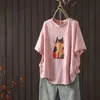 Camiseta de Manga Corta Estampada de Moda para Mujer, Estilo Casual Holgado Cómodo, Diseño Oversize de Algodón con Copos de Nieve para Cubrir el Cuerpo Mht
