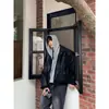 Chaqueta con Capucha de Cuero PU Empalmado Falsa de Dos Piezas para Hombre, Otoño 2026, Holgada Moderna Versátil Casual, Negra para Pareja