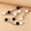Nuevos Anillos de Lengua con Bola Blancos y Negros para Comercio Electrónico Transfronterizo, Joyería de Acero Inoxidable para Piercings, Venta al por Mayor desde Fabricante, en Stock