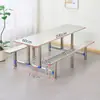Mesa y Sillas de Comedor para Personal de Fábrica Escolar y Comedores de Supermercado Juego Integrado de Mesa y Sillas de Acero Inoxidable para 4, 6, 8 Personas