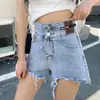 Shorts Jeans Rasgado Preto para Mulheres, Novo Estilo Verão 2026, Estilo Trendy Ins, Tamanho Plus Size, Hot Pants com Barra Desfiada, Shorts de Perna Larga Linha A