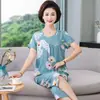 Pijama de Algodón y Seda para Mujer Ropa de Casa de Verano Traje de Dos Piezas Ropa de Casa de Manga Corta de Algodón y Seda para Madre de Mediana Edad y Mayor Ropa Exterior de Verano para Mujer