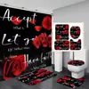 Cortina de Ducha Día de San Valentín Rosa Negra Impermeable Antimoho Cortina Oscurecedora Plegable Cortina de Ducha Impermeable Secado Rápido Baño Decoración Romántica