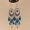 Brincos de Franja com Contas Novos Estilo Chinês para Meninas Estilo Étnico Retrô Estilo Xizang Gancho de Orelha Brincos de Metal Vazados para Mulheres