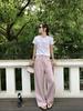 Terno de Linho Baishi Wangtiansi Feminino de Verão Calça Casual de Cintura Alta Colete Moda Preguiçosa Conjunto Completo