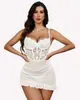 Conjunto de Duas Peças Europeu e Americano Transfronteiriço Sexy Fino Renda Espinha de Peixe Lingerie Sexy Tentação Malha Transparente Camisola Fio Dental
