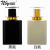 En stock, suministro B015-50 ml, tapa acrílica cuadrada, vidrio blanco y negro, perfume en aerosol, subenvase, botella cosmética vacía