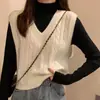 Colete Camisaria de Malha Tricô para Mulheres Outono/Inverno 2026, Gola V Sem Mangas, Cor Sólida Versátil