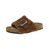 Pantuflas peludas estilo hada súper populares para mujer, nuevo modelo 2026, sandalias tipo Birkenstock sin cordones, moda, suela gruesa, que aumentan la altura