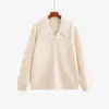 Suéter de Piqué para Mujer Talla Grande con Cuello Solapa Cárdigan de Manga Larga 2026 Invierno Holgado Casual Tejido para Mujer 23336