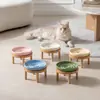 Cuenco circular de color sólido para alimentación lenta con soporte para cuenco cuenco de cerámica para gato cuenco para perro cuenco para mascotas antivuelco cuenco para alimentación lenta anticomida cuenco para lamer