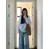 Camiseta de Manga Larga Estilo Niche Americano para Mujer Otoño 2025 Nuevo Holgada Moda Casual Longitud Media Estilo Ins