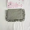 Bolsa de maquiagem de renda xadrez doce estilo coreano para mulheres, bolsa de mão portátil para o dia a dia, necessaire interna, bolsa de retoque de grande capacidade para estudantes