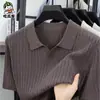 Camiseta de Seda Hielo de Manga Corta para Hombre, Nuevo Estilo de Verano, Color Sólido, Casual, para Jóvenes y de Mediana Edad, Cuello de Solapa, Ropa de Hombre