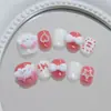 Uñas postizas hechas a mano, prefabricadas, con diseños de corazones calados, estrellas, conejito lindo y moño, uñas postizas para niños dulces y removibles, 30 piezas