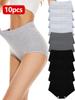 Calcinhas Femininas Populares Transfronteiriças de Cintura Alta, Roupa Íntima de Algodão Puro, Alta Elasticidade, Não Apertam, Conjunto de 10 Peças, Em Estoque para Atacado