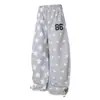 L99774 Estilo Retro Americano Unisex Moderno Gama Alta Vintage Diseño de Estampado Completo Pantalones de Chándal Sueltos para Hombre Curvados