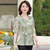 Traje de verano para madre de mediana edad, camisa de chifón estilo occidental, conjunto de dos piezas de camisa de manga corta de verano para mujeres de mediana edad y mayores