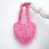 2025 Nuevo Bolso de Corazón de Melocotón Elegante y Moderno para Mujer Bolso de Playa de Lana y Piel Bolso Cruzado Lindo en Forma de Corazón Bolso de Hombro