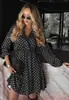 Exportación Transfronteriza Amazon 2025 Nueva Moda Otoño e Invierno Dulce Vestido de Lunares con Cuello en V y Mangas Largas Cintura Elástica