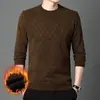 Suéter Grueso de Chenilla Cálido con Forro de Polar para Hombre de Invierno, Ropa de Comercio Exterior, Camiseta Básica de Punto Jacquard para Hombre