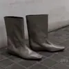 Versão em Pele de Cordeiro~Estilo Coreano Nicho Bico Quadrado Salto Plataforma Cano Reto Botas de Cano Médio Femininas 2026 Novas Botas Emagrecedoras Botas Chelsea