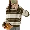 Suéter de Forro Polar Oso Miel Cuello Alto Rayado para Mujer 2026 Otoño/Invierno Nuevo Holgado Adelgazante Rejuvenecedor Suave y Pegajoso Top de Punto