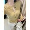 Suéter de punto acanalado con cuello Henry de media botonadura para mujer, otoño e invierno, corte ajustado, adelgazante, manga larga, top base de temperamento