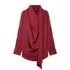 Roupas Femininas Transfronteiriças, Cetim de Seda Cor Sólida, Alto Padrão, Luxo Leve, Manga Longa com Amarração, Camisa Feminina da Moda para o Dia a Dia com Senso de Design