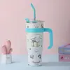 Copo térmico de grande capacidade para mulheres, aço inoxidável, design estiloso, tamanho extragrande, portátil, com canudo, adequado para uso no carro